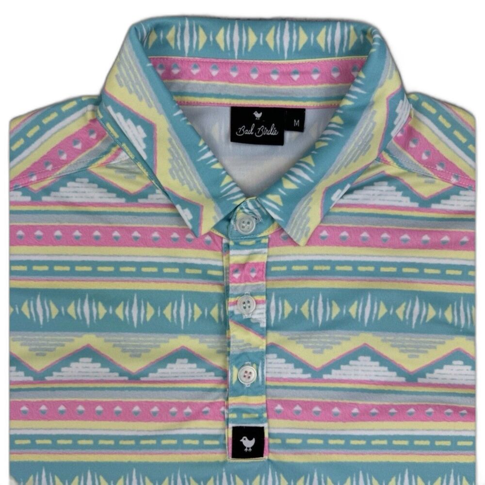 Bad Birdie Men's Aztec Print Polo Short Sleeve Golf Shirt Top Size 3XL